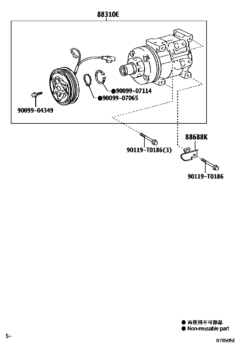 Toyota HILUX Heating & Air Conditioning - Compressor EPC diagram — 878505B