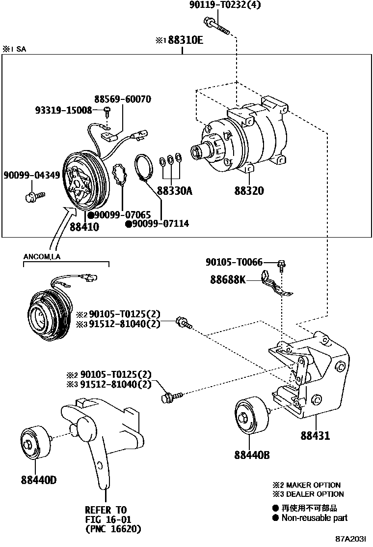 Toyota HILUX Heating & Air Conditioning - Compressor EPC diagram — 87A203I