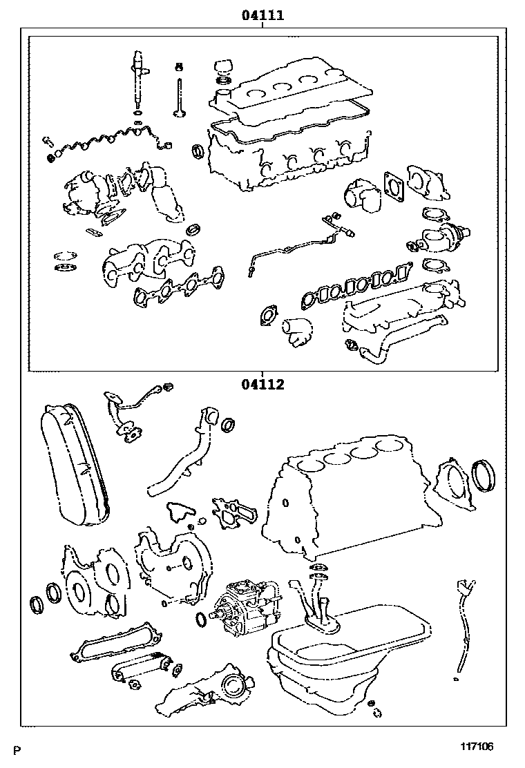 Toyota HILUX Engine Overhaul Gasket Kit EPC diagram — 117106