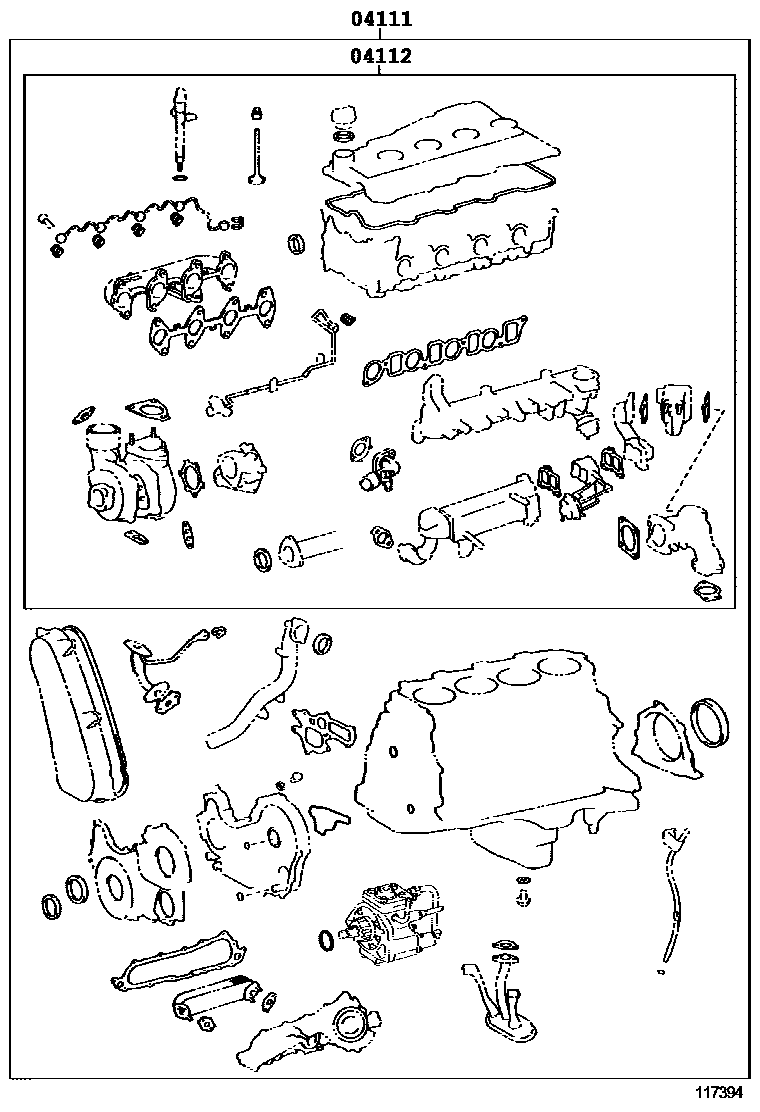 Toyota HILUX Engine Overhaul Gasket Kit EPC diagram — 117394