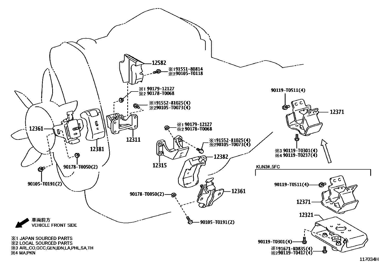 Toyota HILUX Engine Mounting EPC diagram — 117034H