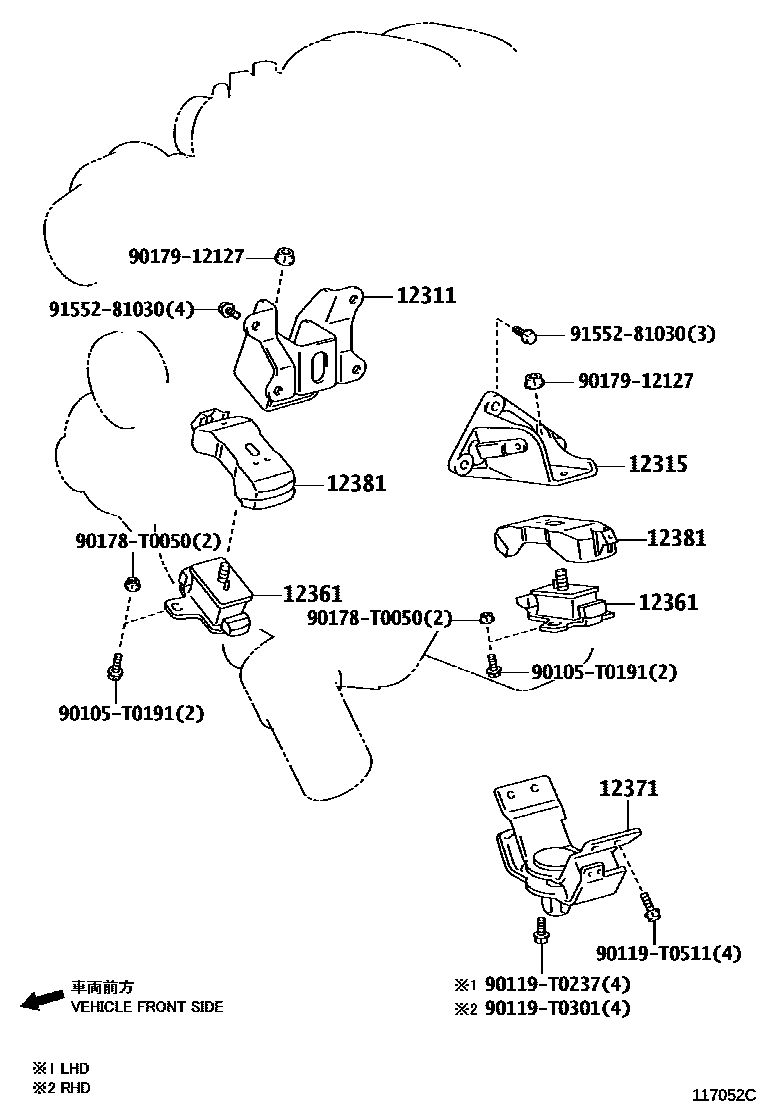 Toyota HILUX Engine Mounting EPC diagram — 117052C
