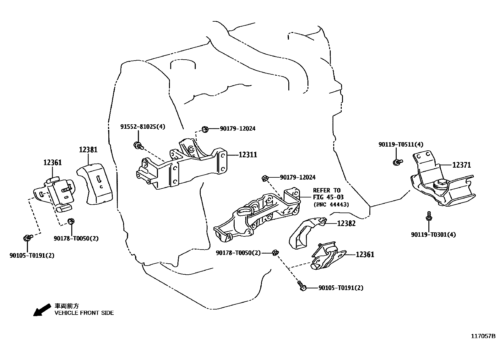 Toyota HILUX Engine Mounting EPC diagram — 117057B
