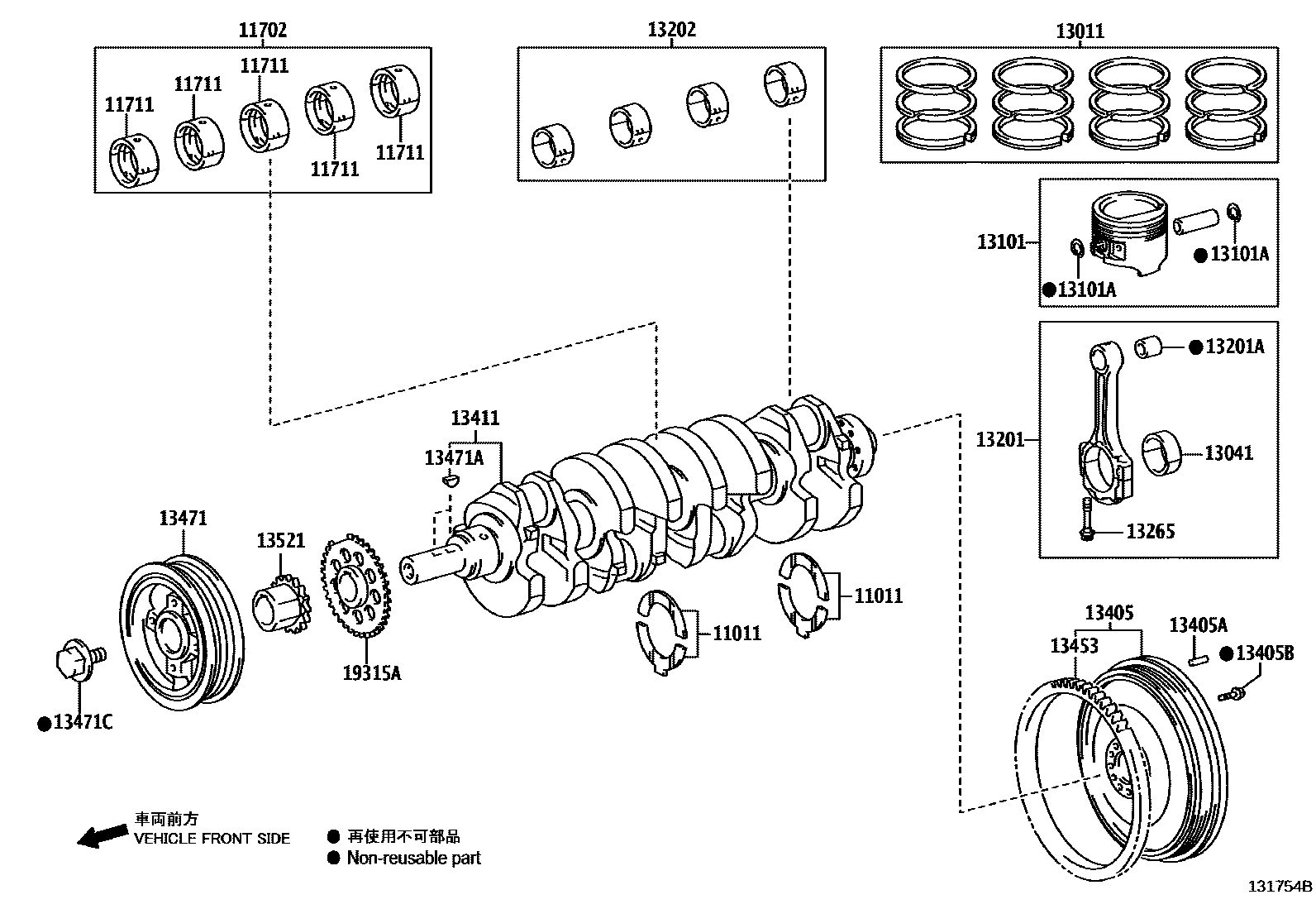 Toyota HILUX Crankshaft & Piston EPC diagram — 131754B