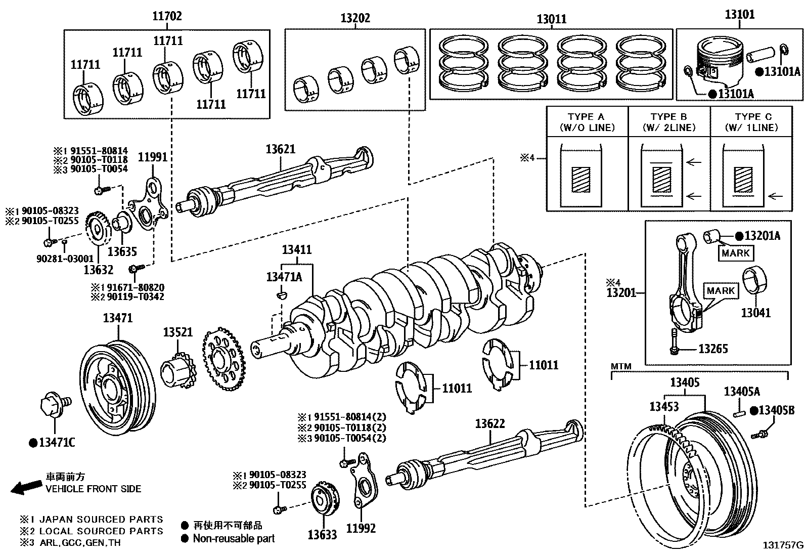 Toyota HILUX Crankshaft & Piston EPC diagram — 131757G