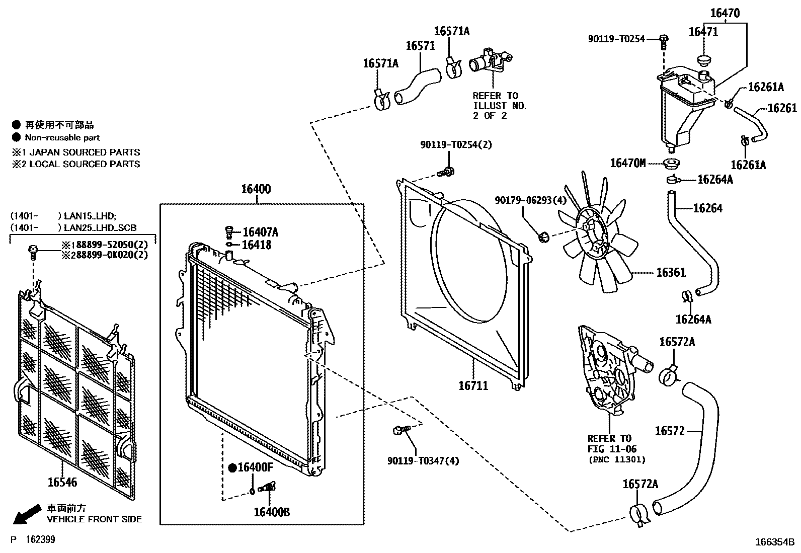 Toyota HILUX RADIATOR & WATER OUTLET EPC diagram — 166354B
