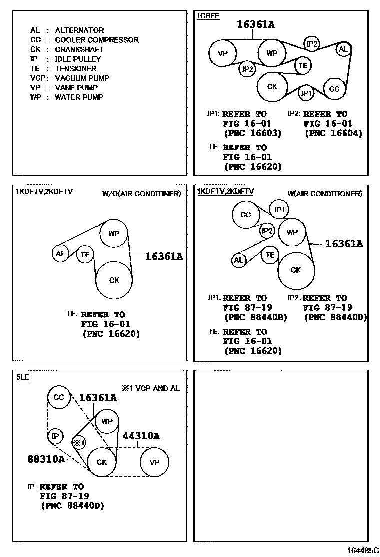 Toyota HILUX V-Belt EPC diagram — 164485C