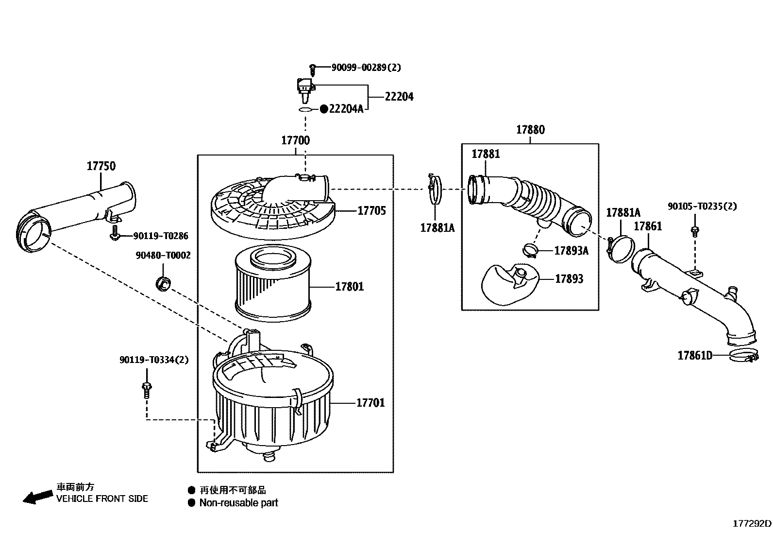 Toyota HILUX Air Cleaner EPC diagram — 177292D