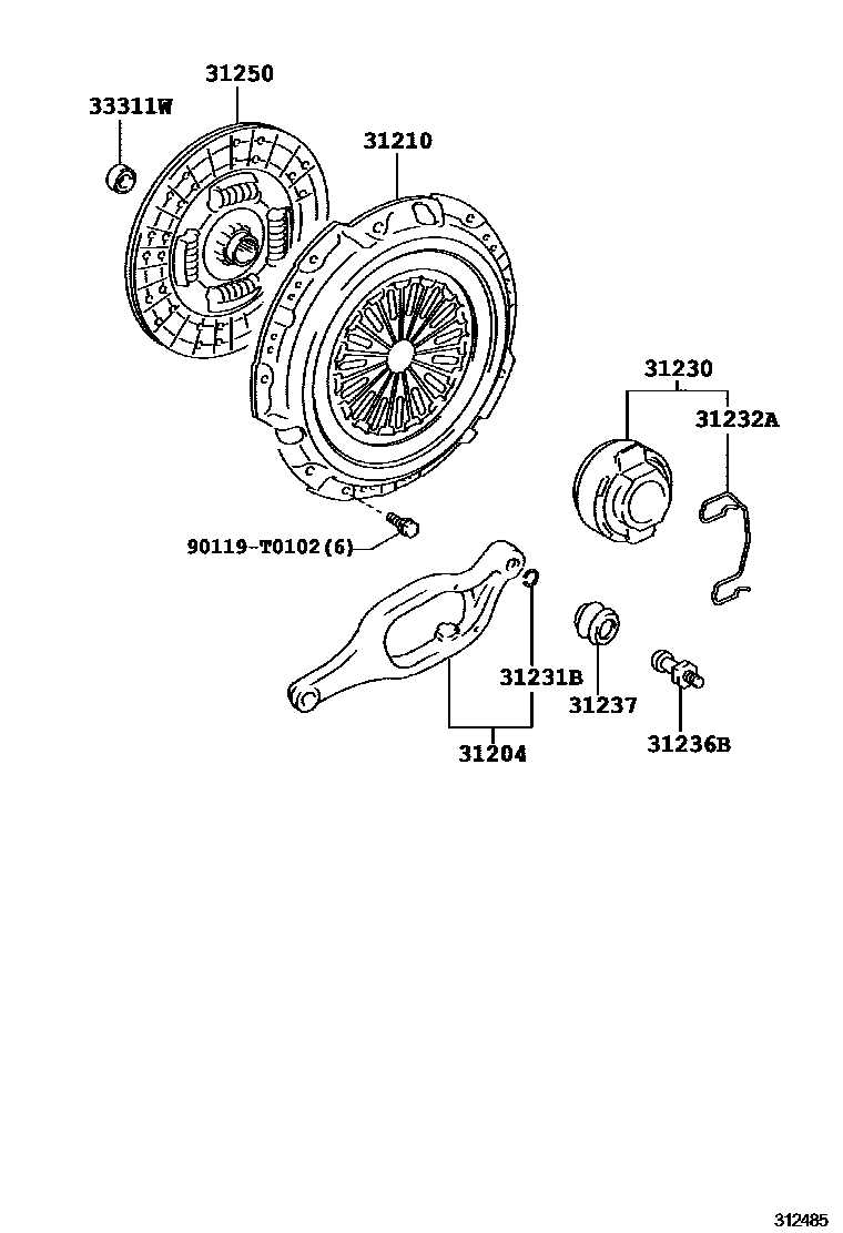 Toyota HILUX 离合器和分离叉 EPC diagram — 312485