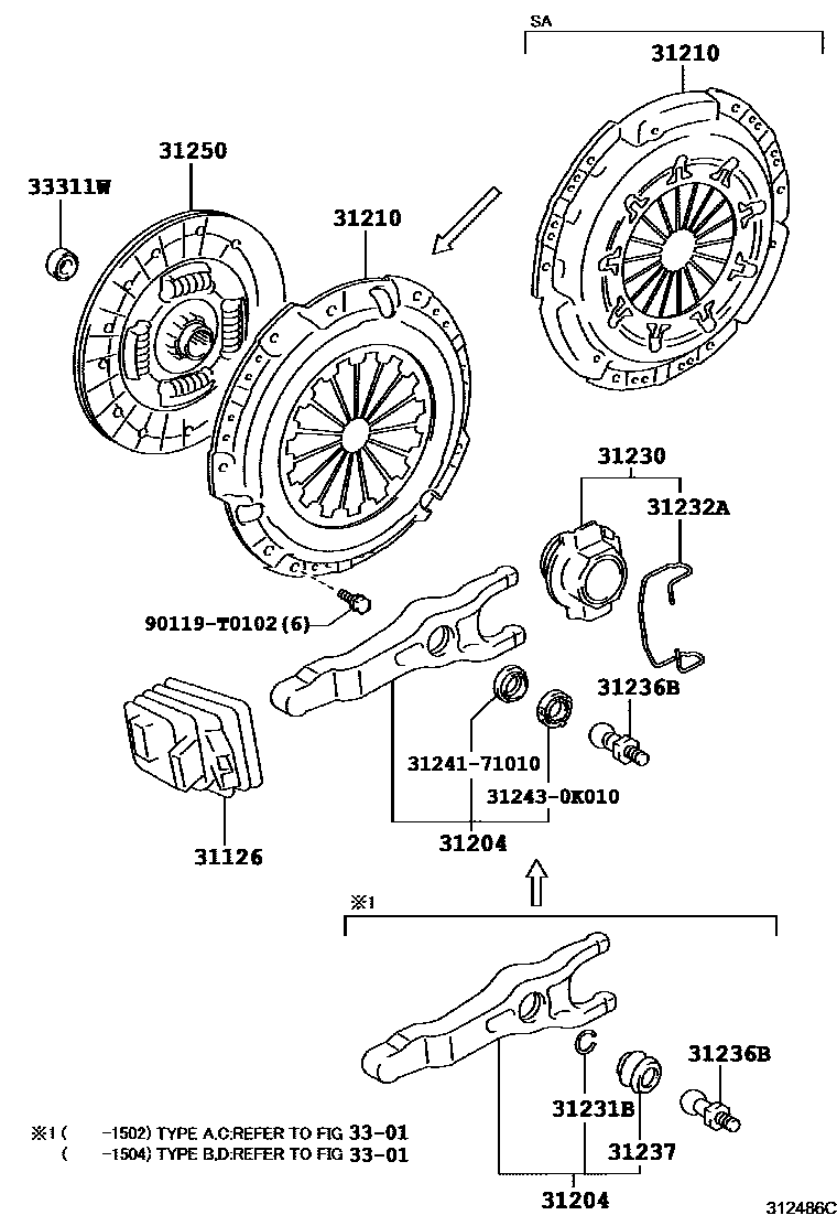 Toyota HILUX 离合器和分离叉 EPC diagram — 312486C