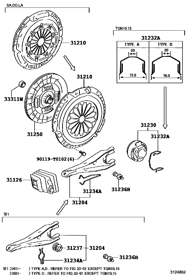 Toyota HILUX 离合器和分离叉 EPC diagram — 312489J
