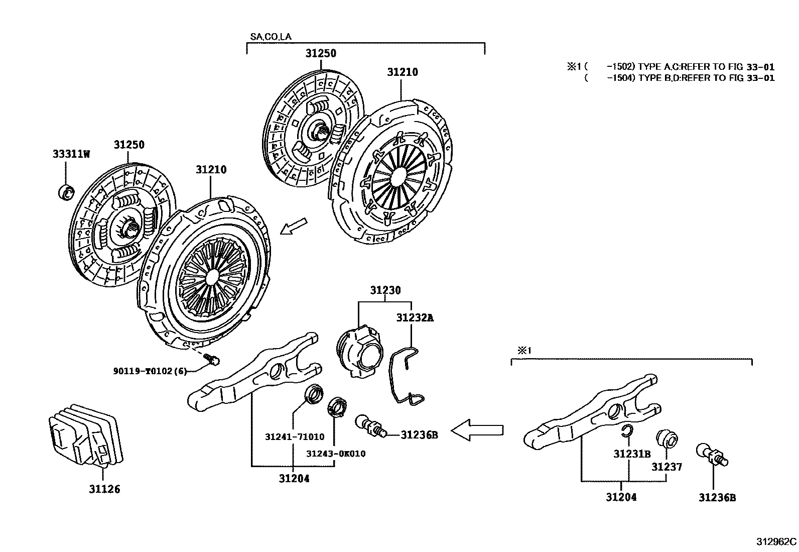 Toyota HILUX 离合器和分离叉 EPC diagram — 312962C
