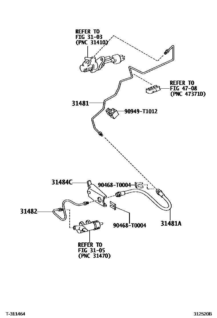 Toyota HILUX 离合器踏板和挠性软管 EPC diagram — 312520B