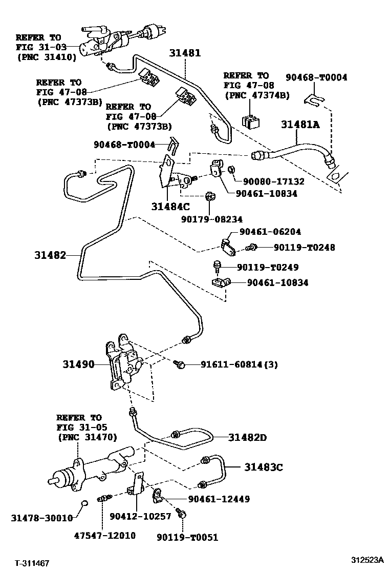 Toyota HILUX 离合器踏板和挠性软管 EPC diagram — 312523A