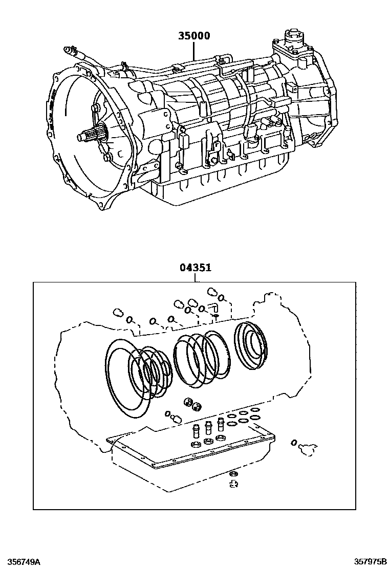 Toyota HILUX 传动桥或变速器总成和衬垫组件(ATM) EPC diagram — 357975B