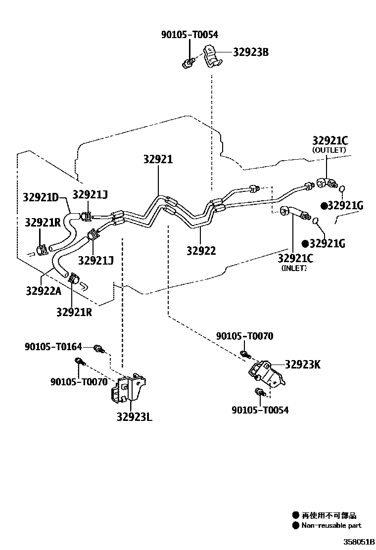 Toyota HILUX 变速器油冷却器和配管(ATM) EPC diagram — 358051B
