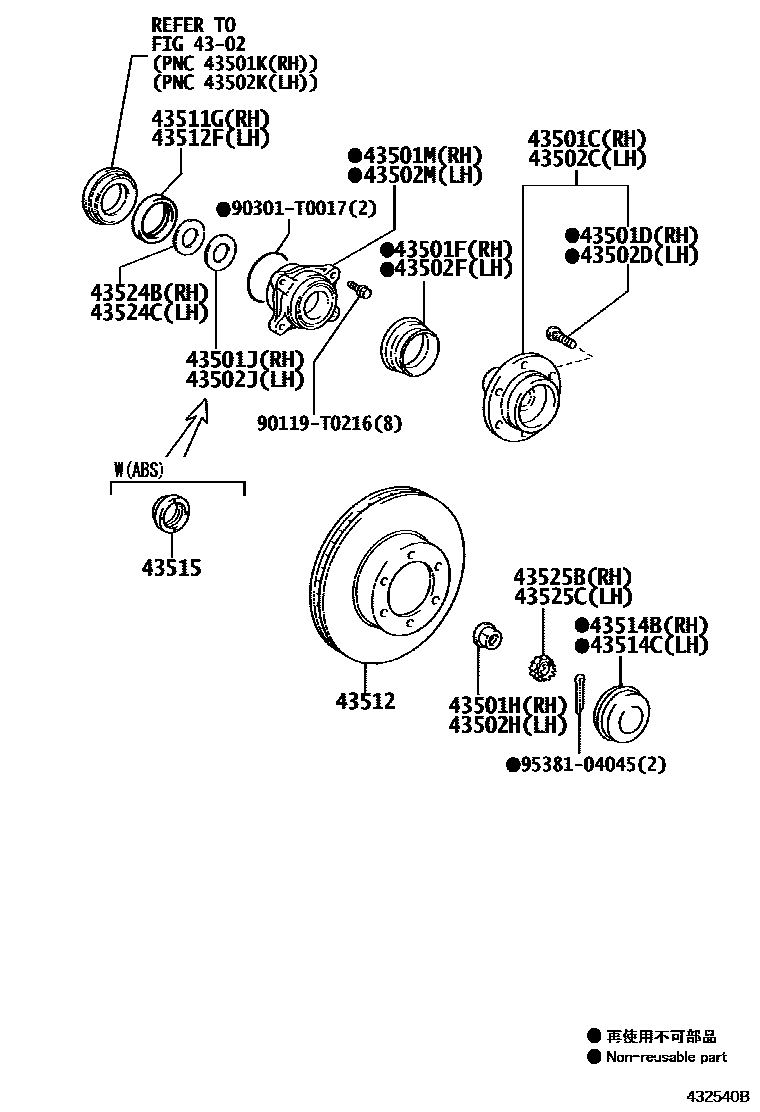 Toyota HILUX Front Axle Hub EPC diagram — 432540B
