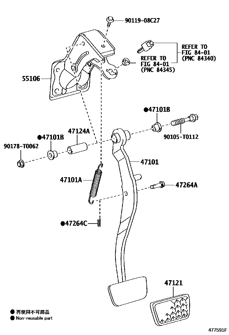 Toyota HILUX Brake Pedal & Bracket EPC diagram — 477591F