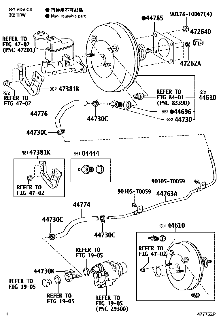 Toyota HILUX 制动助力器和真空管 EPC diagram — 477752P