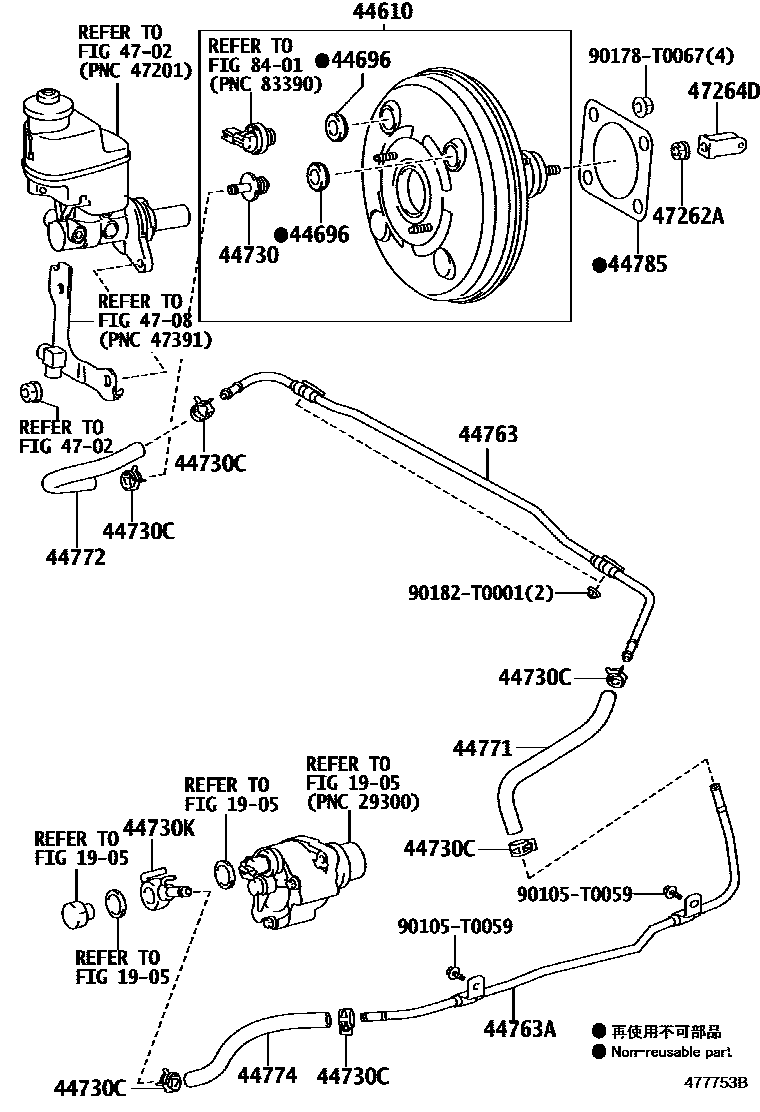 Toyota HILUX 制动助力器和真空管 EPC diagram — 477753B