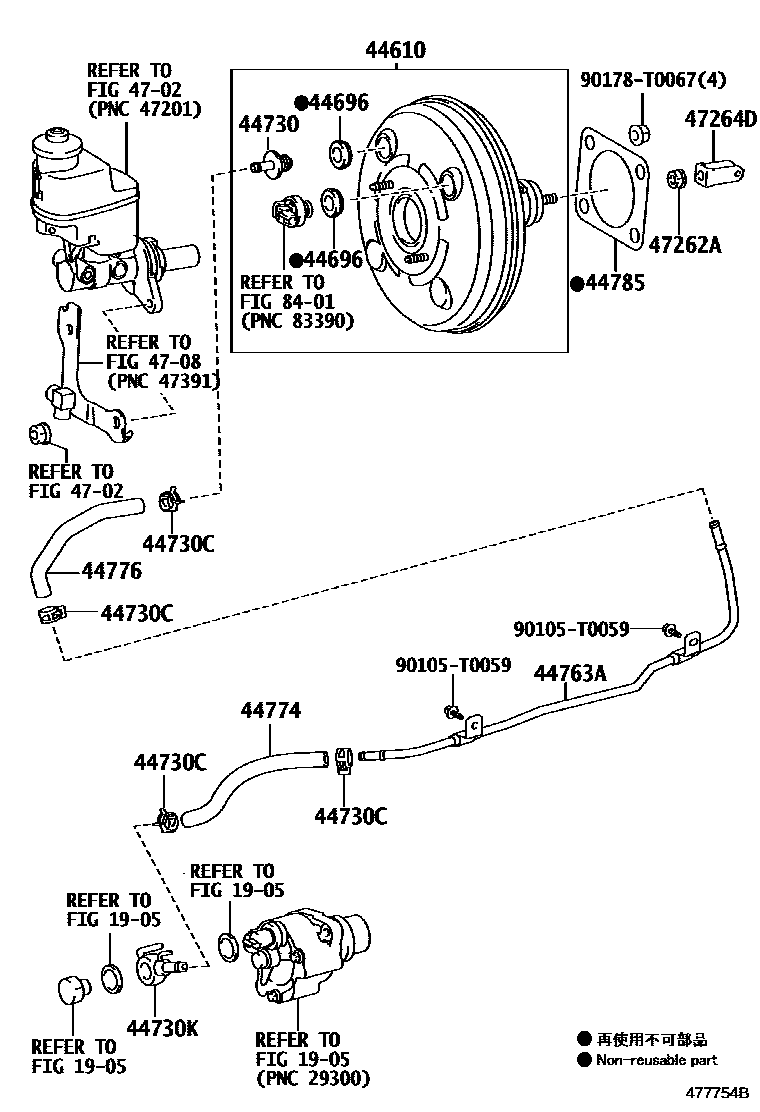 Toyota HILUX 制动助力器和真空管 EPC diagram — 477754B