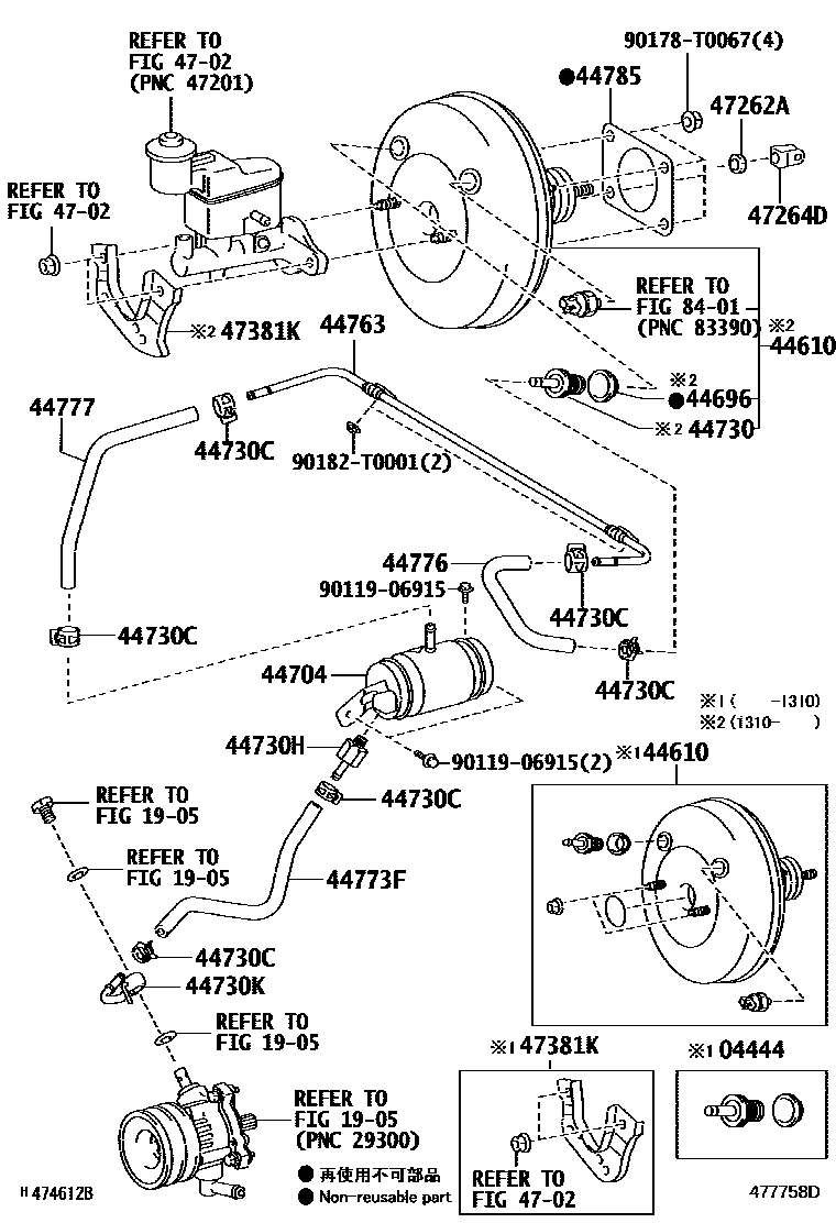Toyota HILUX 制动助力器和真空管 EPC diagram — 477758D
