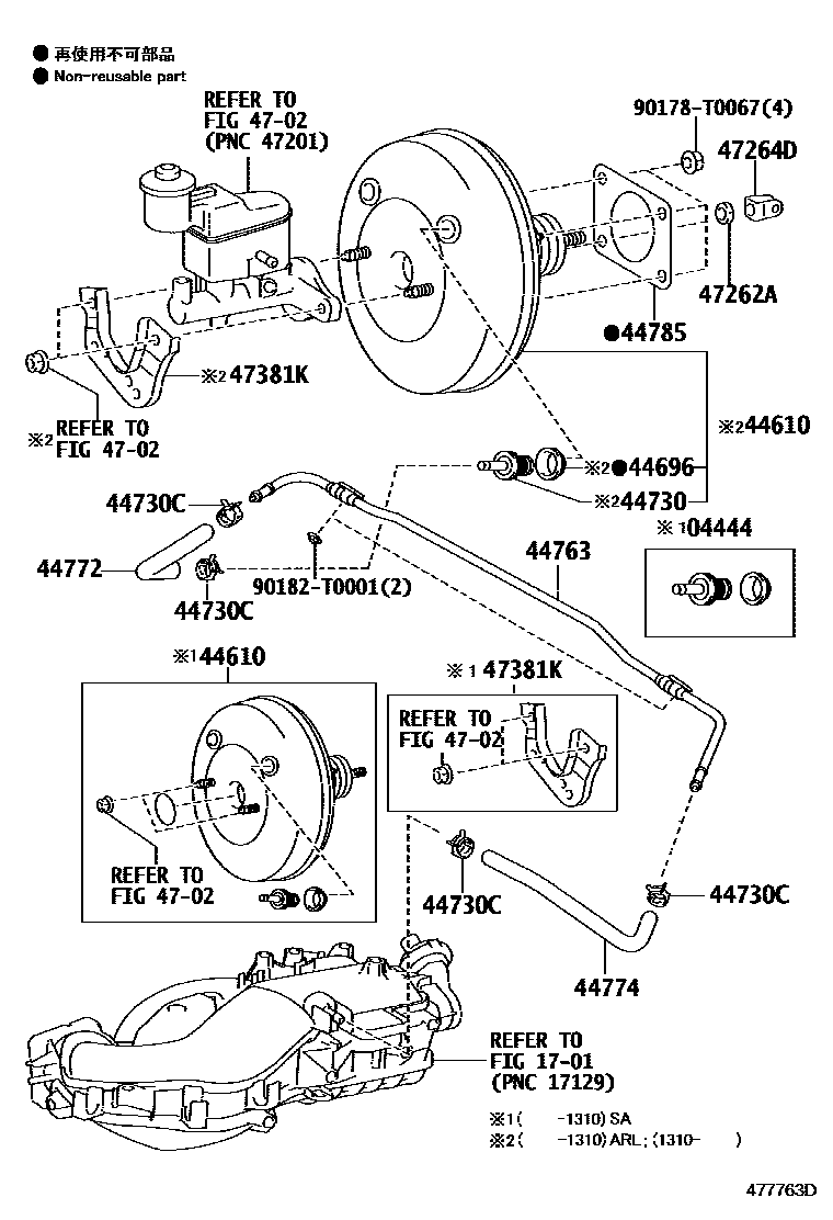 Toyota HILUX 制动助力器和真空管 EPC diagram — 477763D