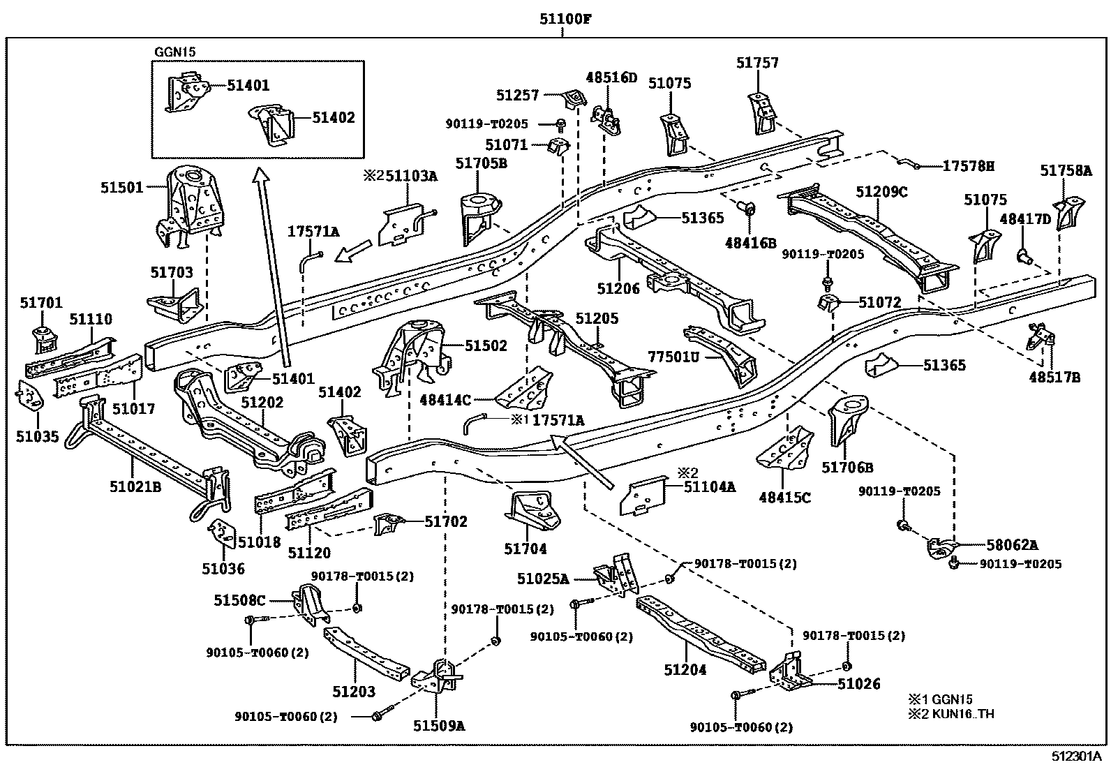 Toyota HILUX 车架 EPC diagram — 512301A