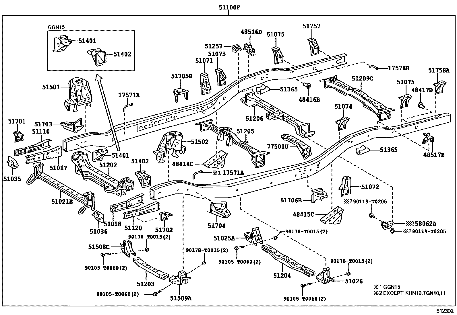 Toyota HILUX 车架 EPC diagram — 512302