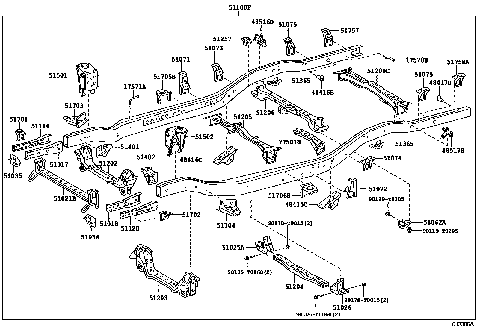 Toyota HILUX 车架 EPC diagram — 512305A