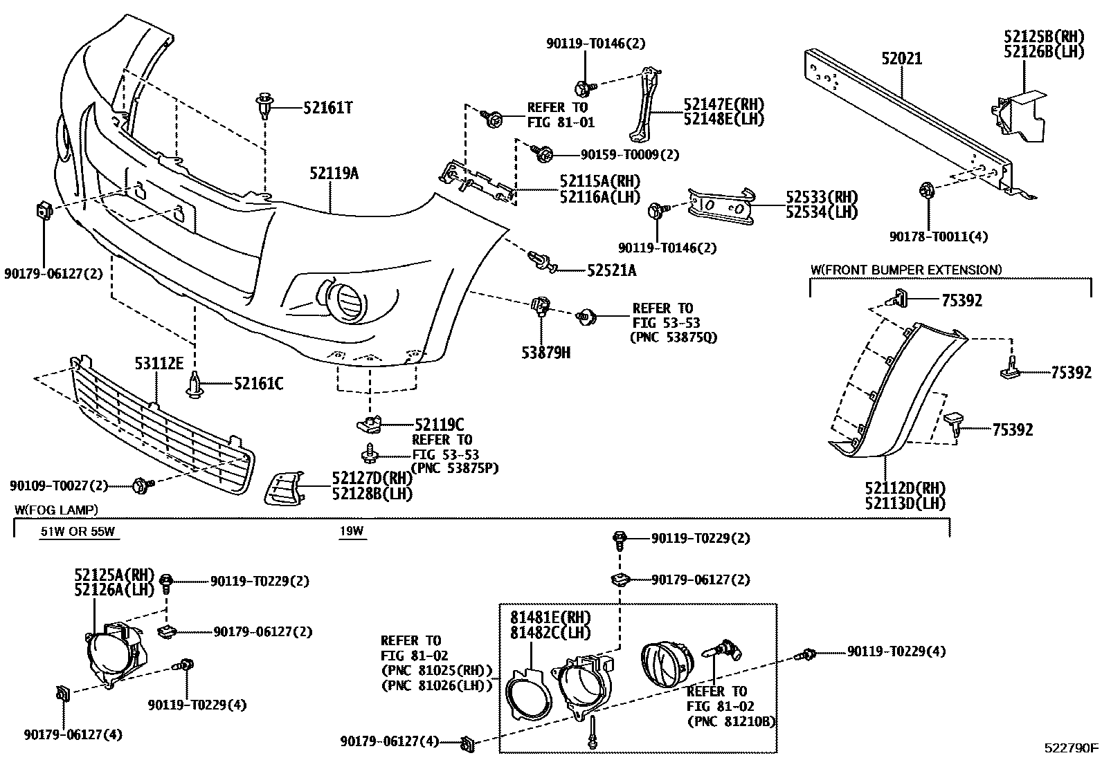 Toyota HILUX 前保险杠及附件 EPC diagram — 522790F