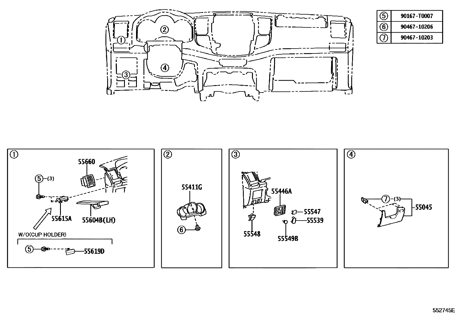 Toyota HILUX 仪表板和手套箱 EPC diagram — 552745E