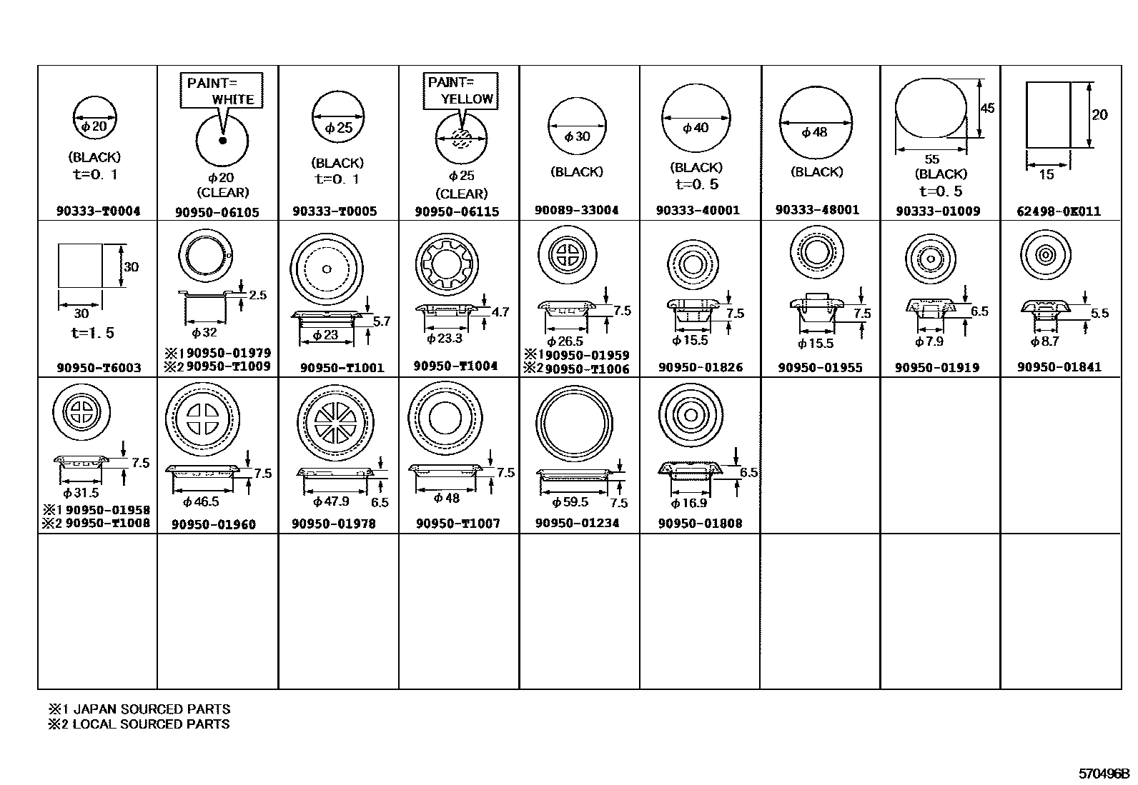 Toyota HILUX hole plug EPC diagram — 570496B