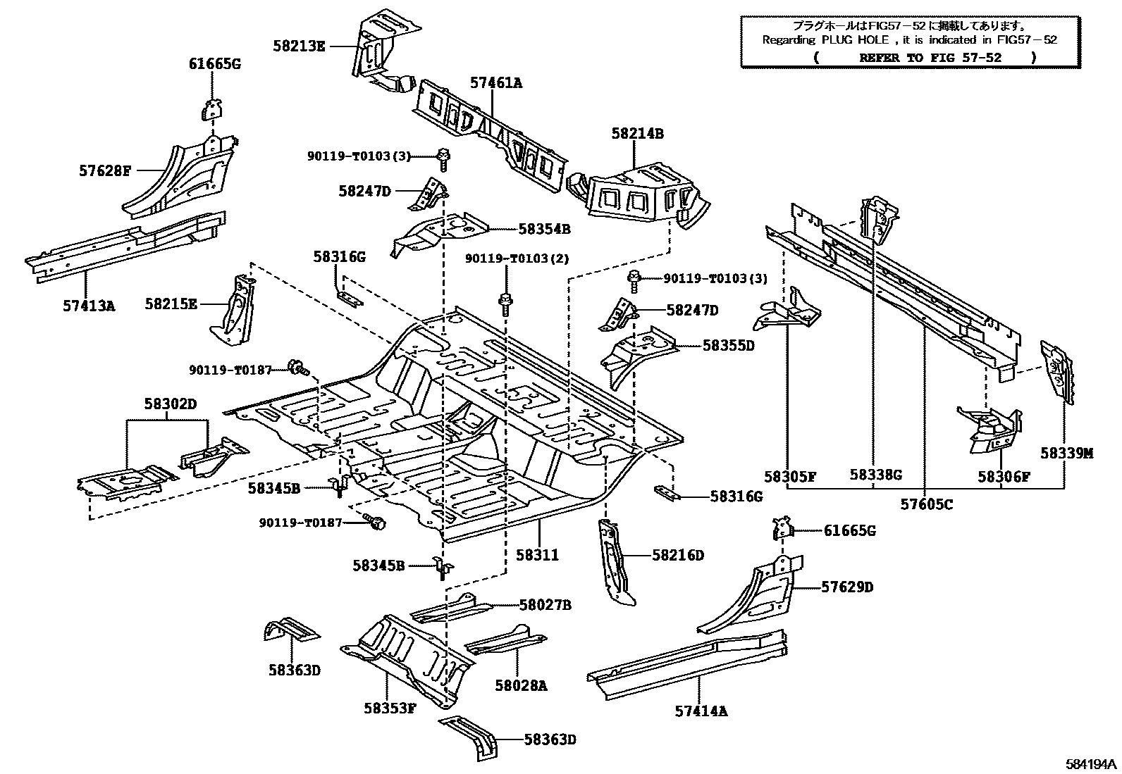 Toyota HILUX 后地板和后地板梁 EPC diagram — 584194A
