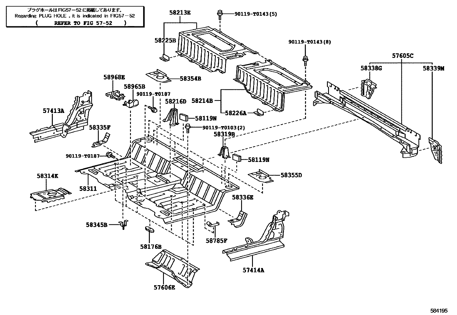 Toyota HILUX 后地板和后地板梁 EPC diagram — 584195