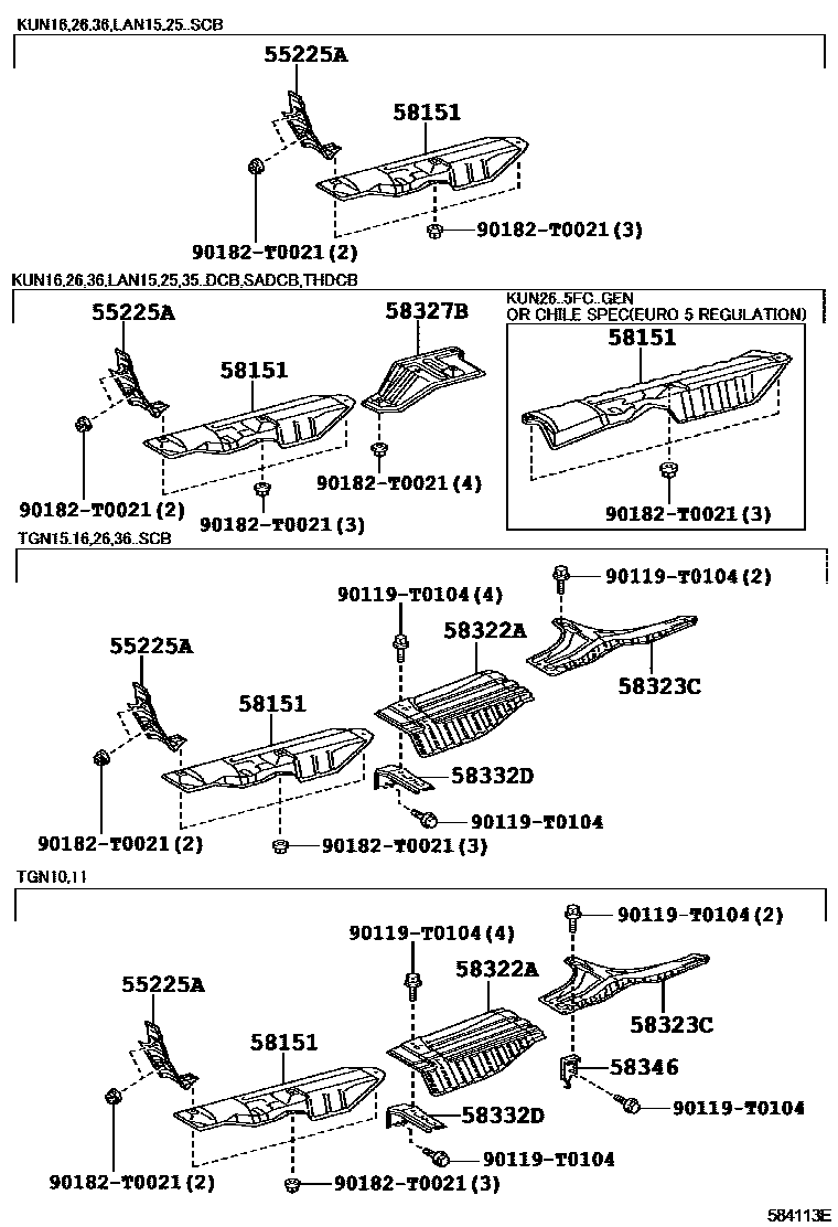 Toyota HILUX 地板隔热垫 EPC diagram — 584113E