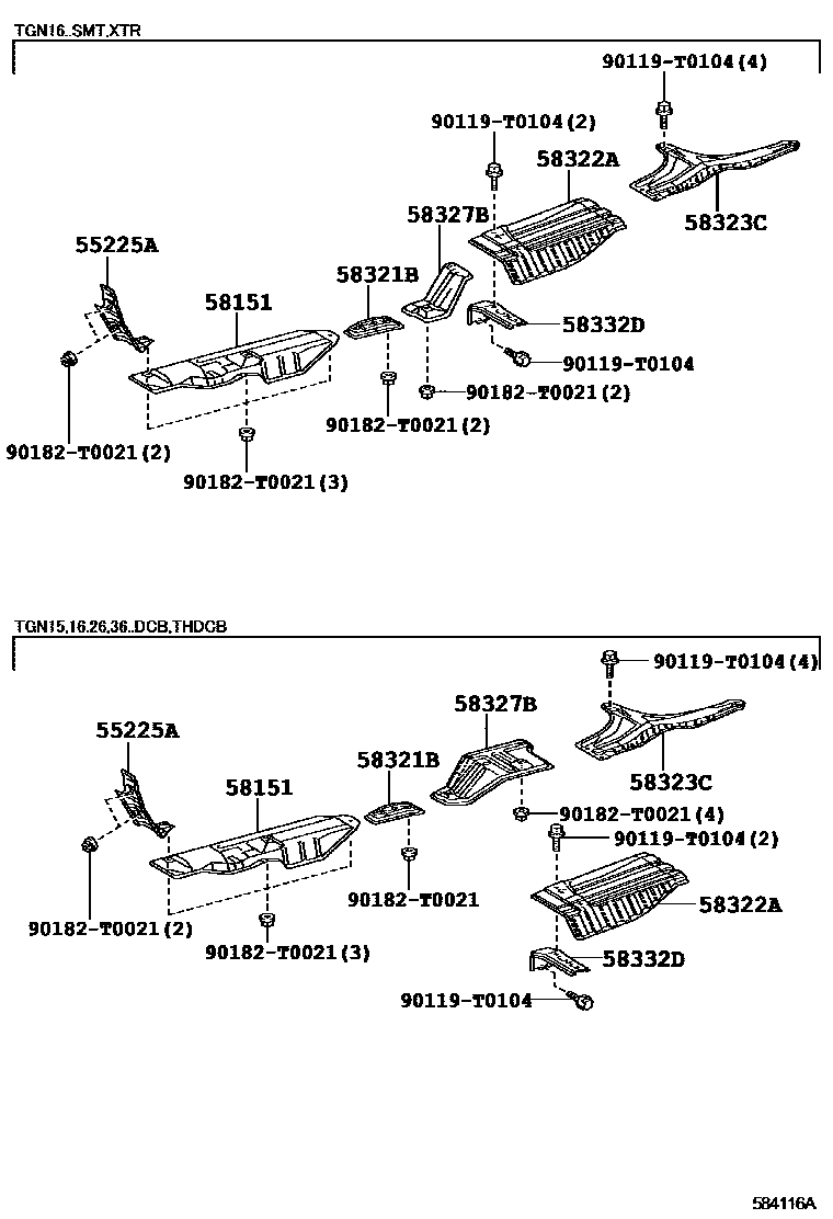 Toyota HILUX 地板隔热垫 EPC diagram — 584116A