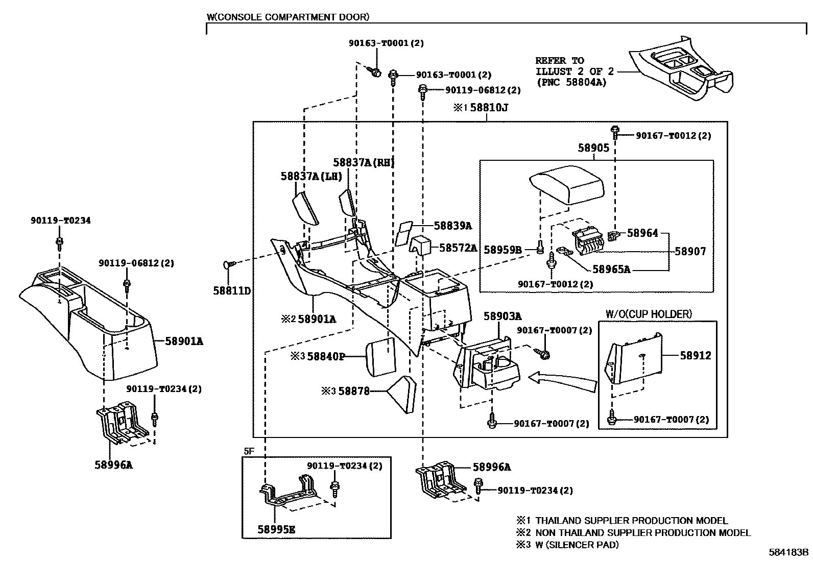 Toyota HILUX 中央扶手箱和支架 EPC diagram — 584183B