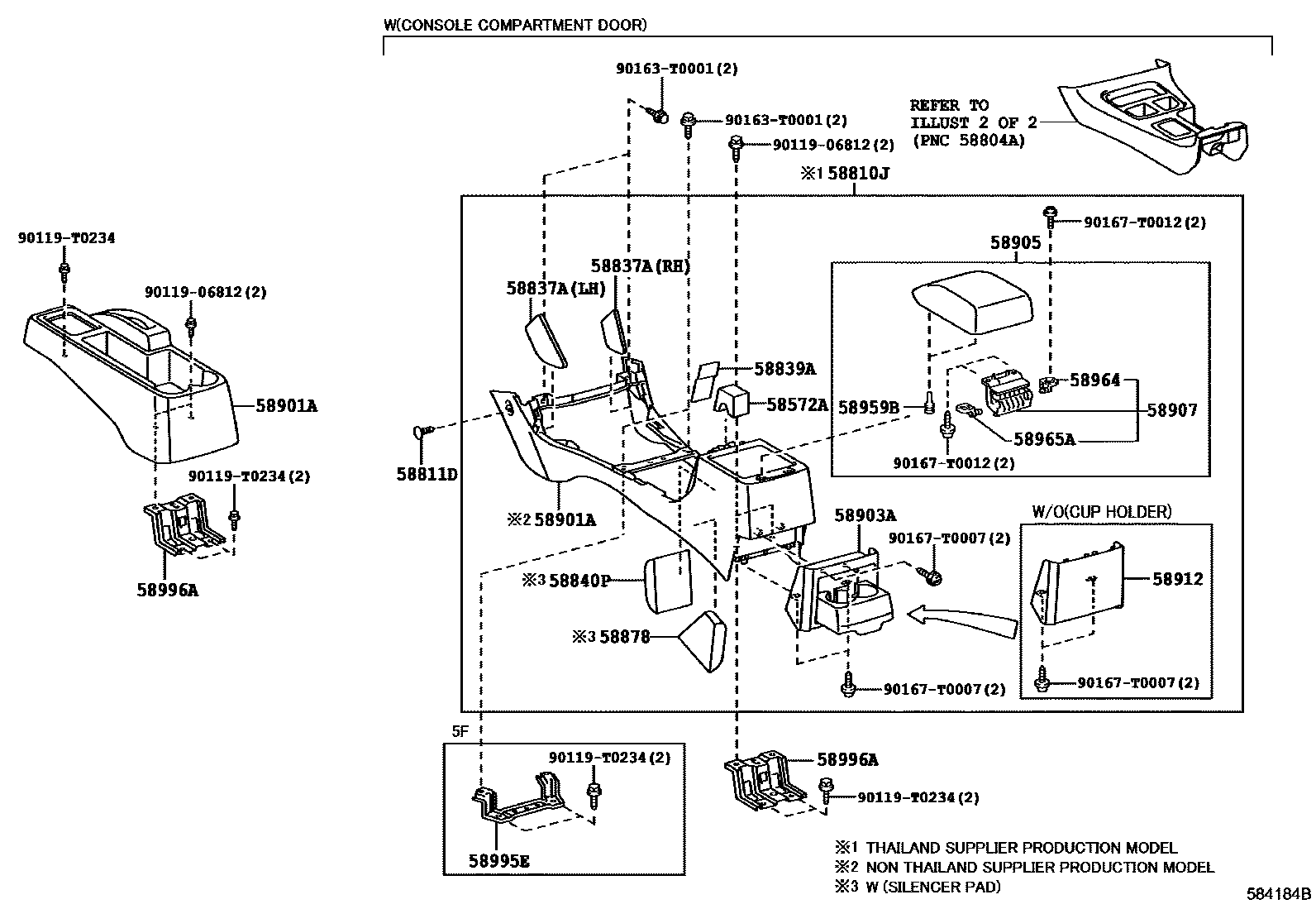 Toyota HILUX 中央扶手箱和支架 EPC diagram — 584184B