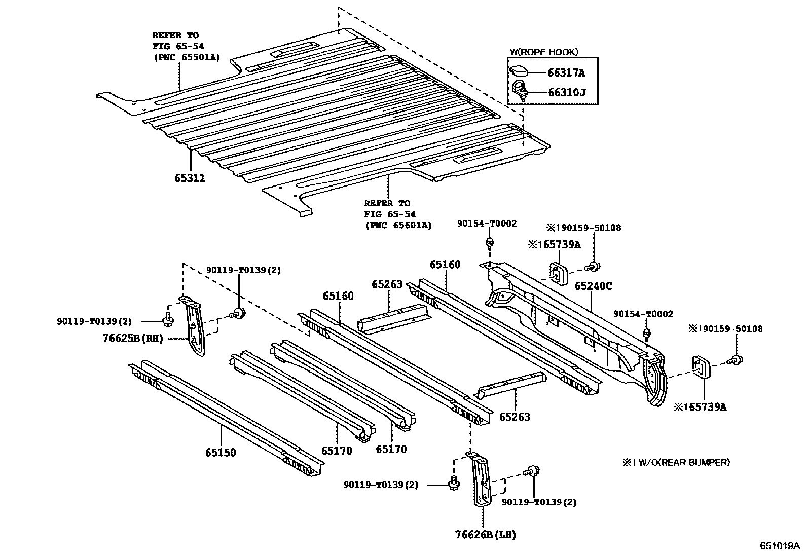 Toyota HILUX 后车身地板和翼子板 EPC diagram — 651019A