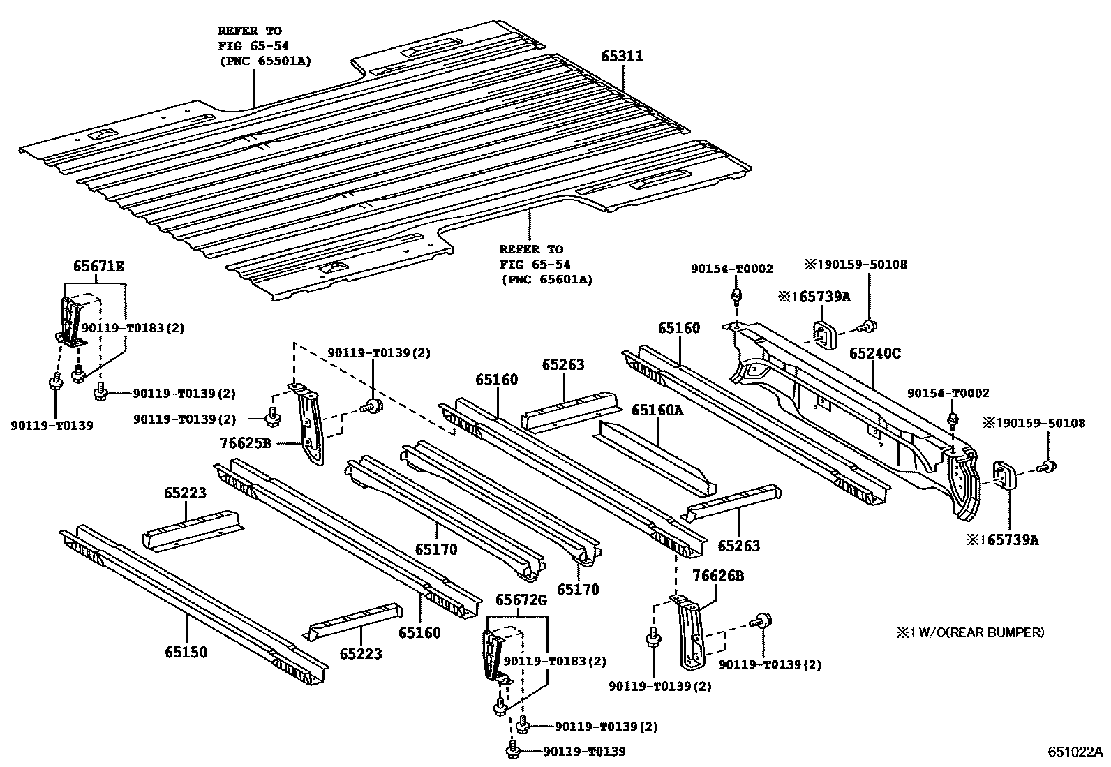 Toyota HILUX 后车身地板和翼子板 EPC diagram — 651022A
