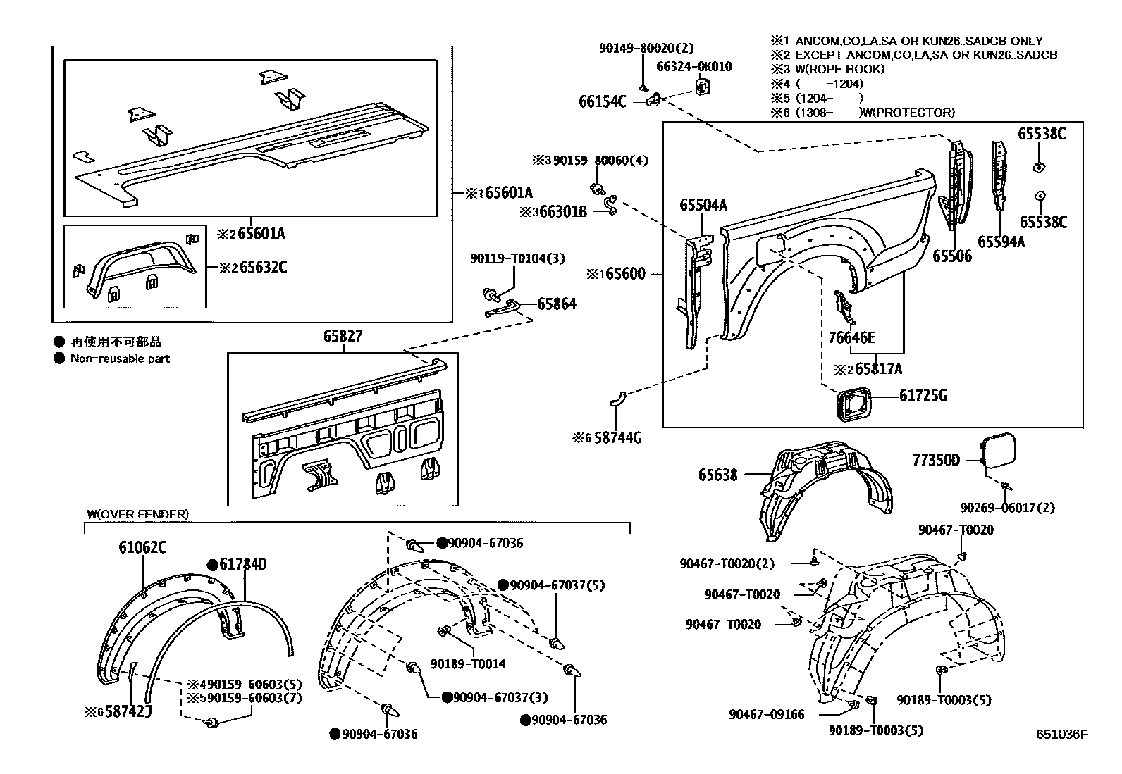 Toyota HILUX 后车身侧面板 EPC diagram — 651036F