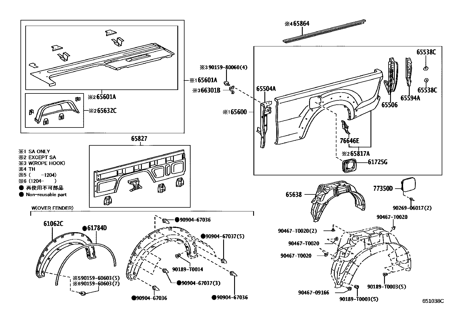 Toyota HILUX 后车身侧面板 EPC diagram — 651038C