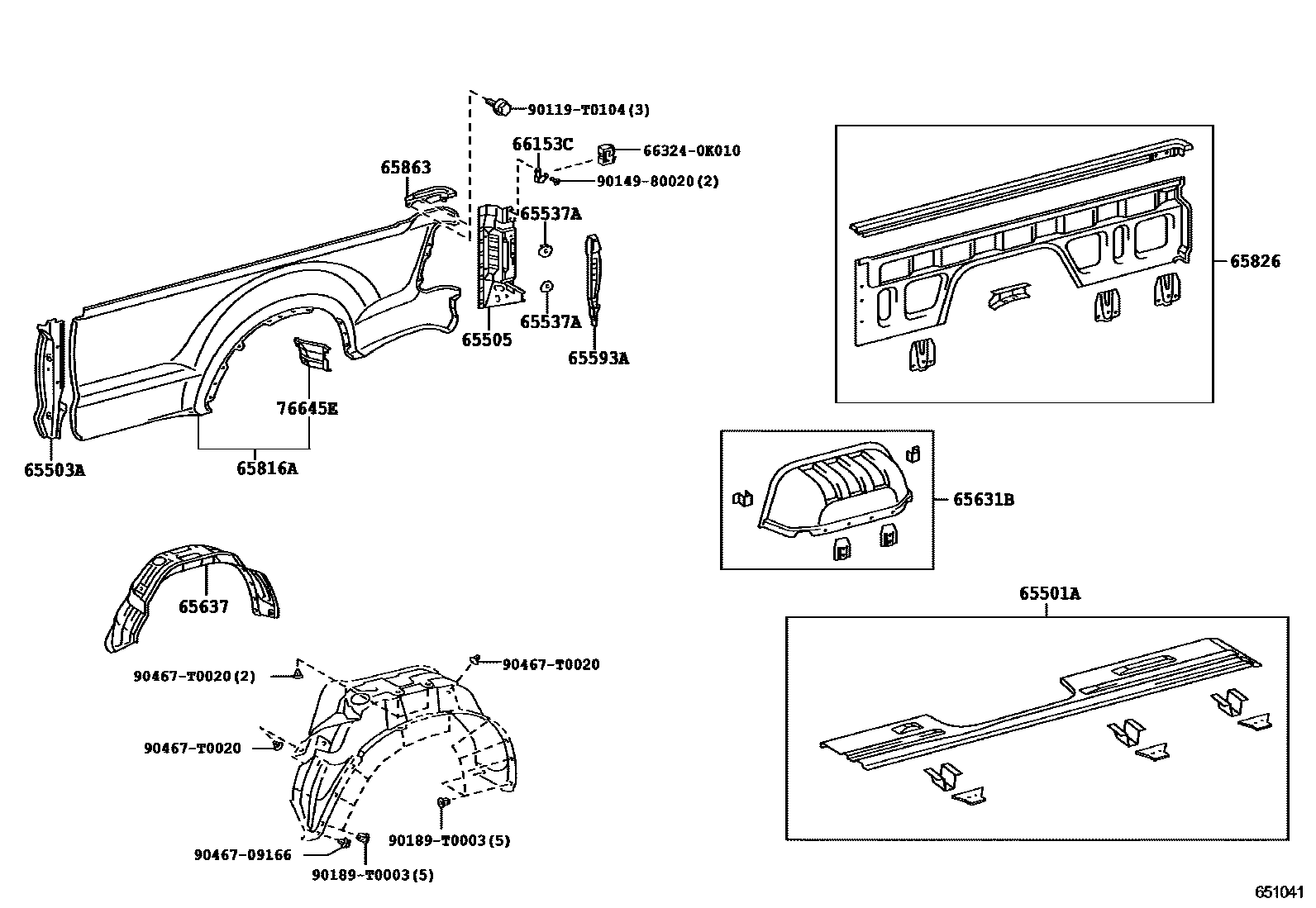 Toyota HILUX 后车身侧面板 EPC diagram — 651041