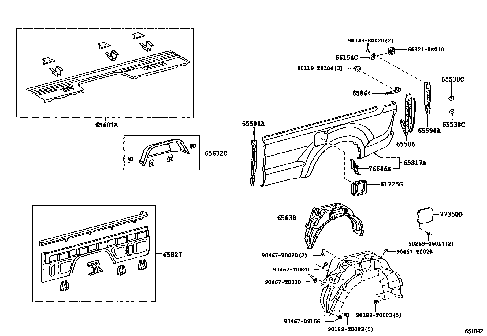 Toyota HILUX 后车身侧面板 EPC diagram — 651042