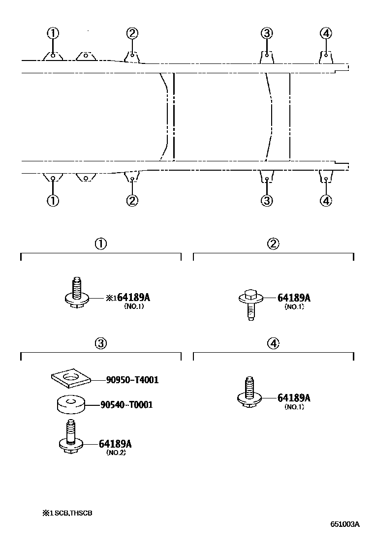 Toyota HILUX 后车身悬置 EPC diagram — 651003A