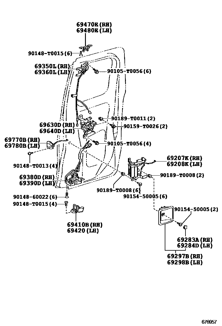 Toyota HILUX 后门锁和后门把手 EPC diagram — 676957