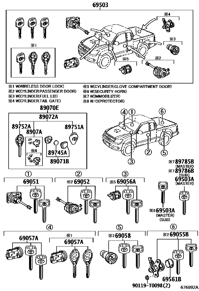 Toyota HILUX 锁芯组件 EPC diagram — 676992A