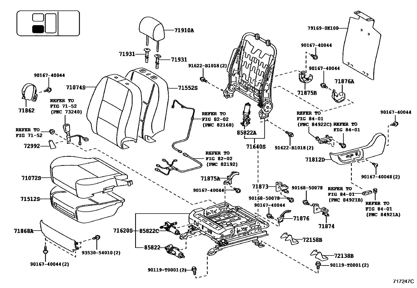 Toyota HILUX 座椅和座椅滑轨 EPC diagram — 717247C