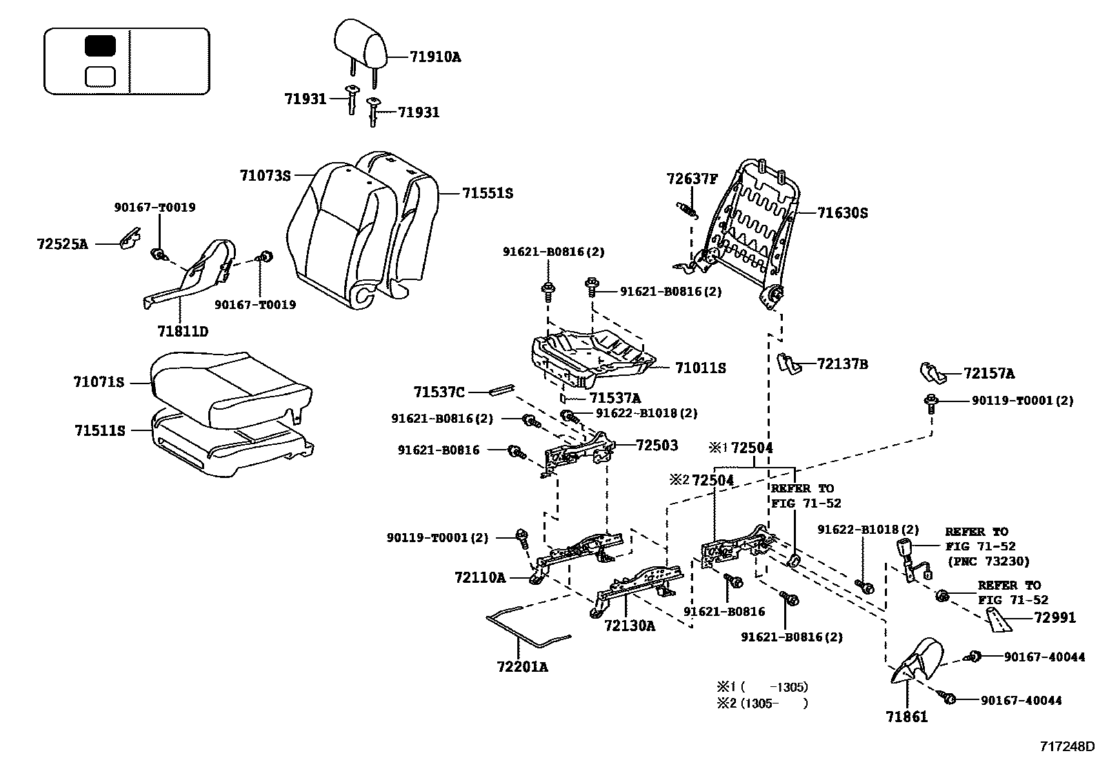 Toyota HILUX 座椅和座椅滑轨 EPC diagram — 717248D